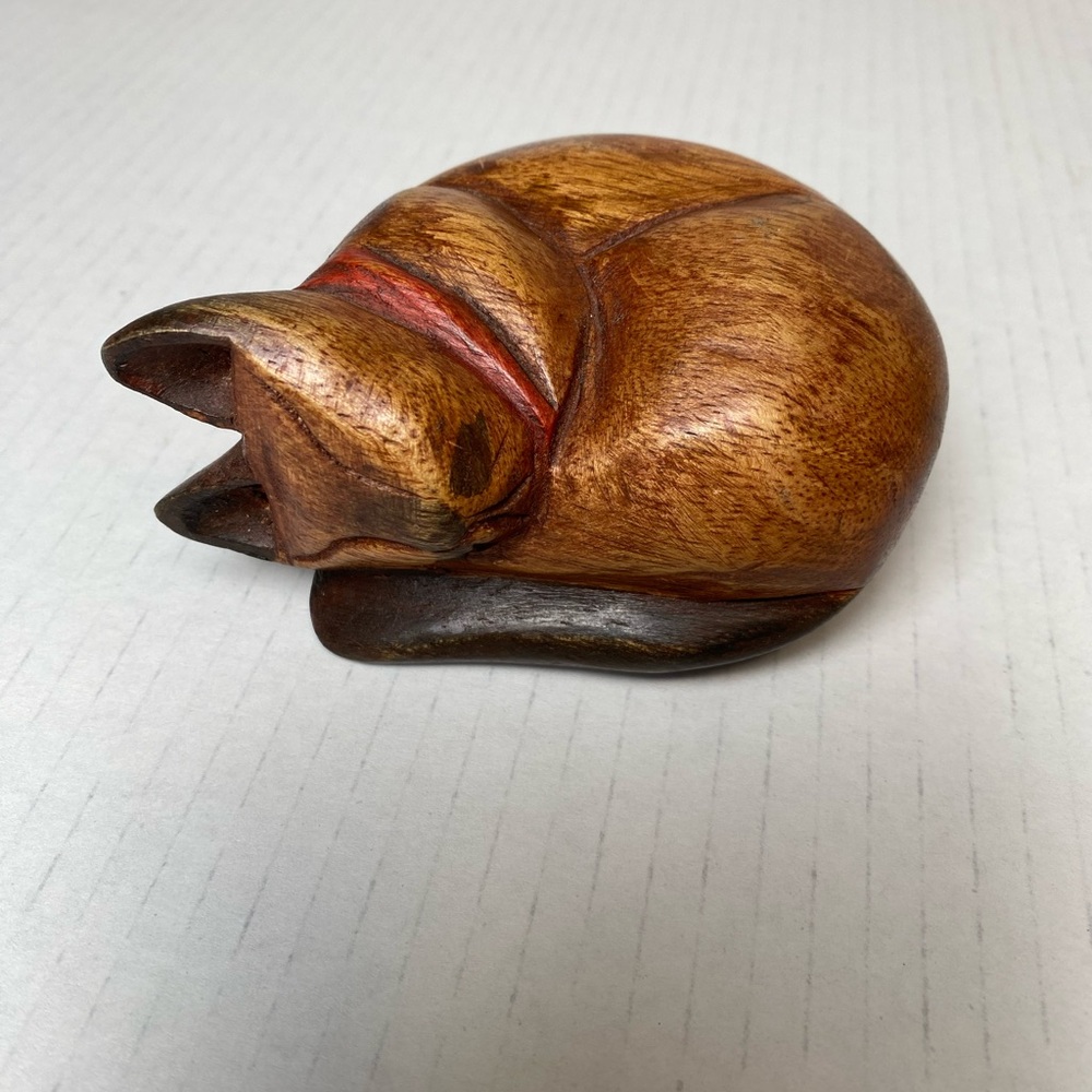 Vintage Handcrafted Wooden Cat Figurine